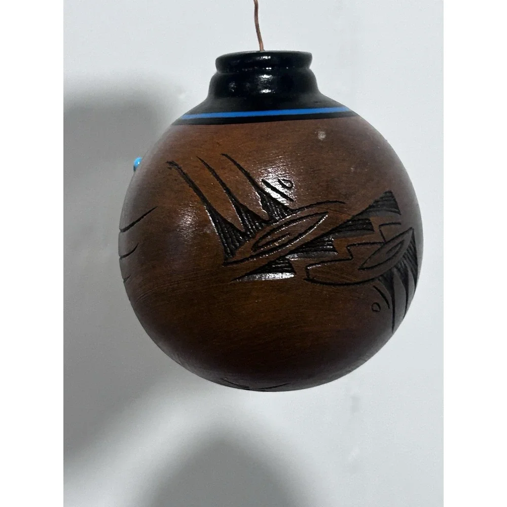 Vintage Navajo Pottery Christmas Ornament Turquoise stone Dwayne Blackhorse